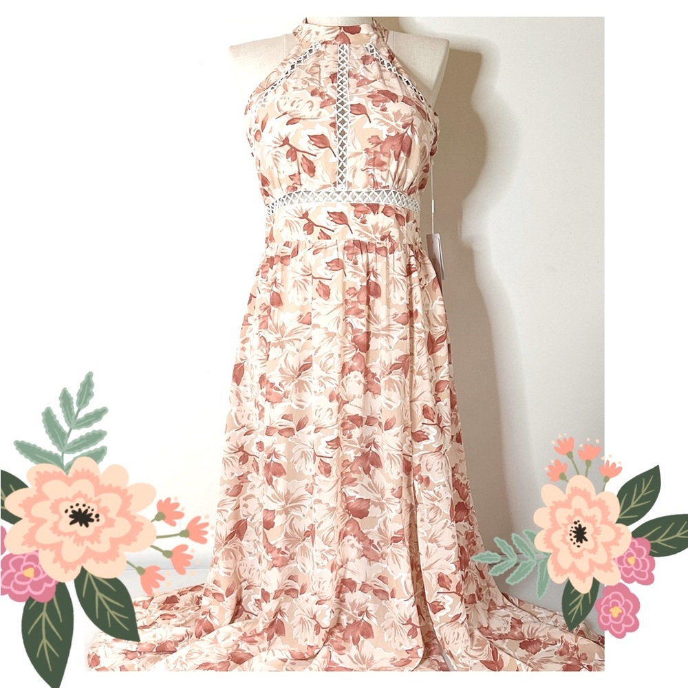 JJ’s House Apricot Floral Halter Maxi XXL